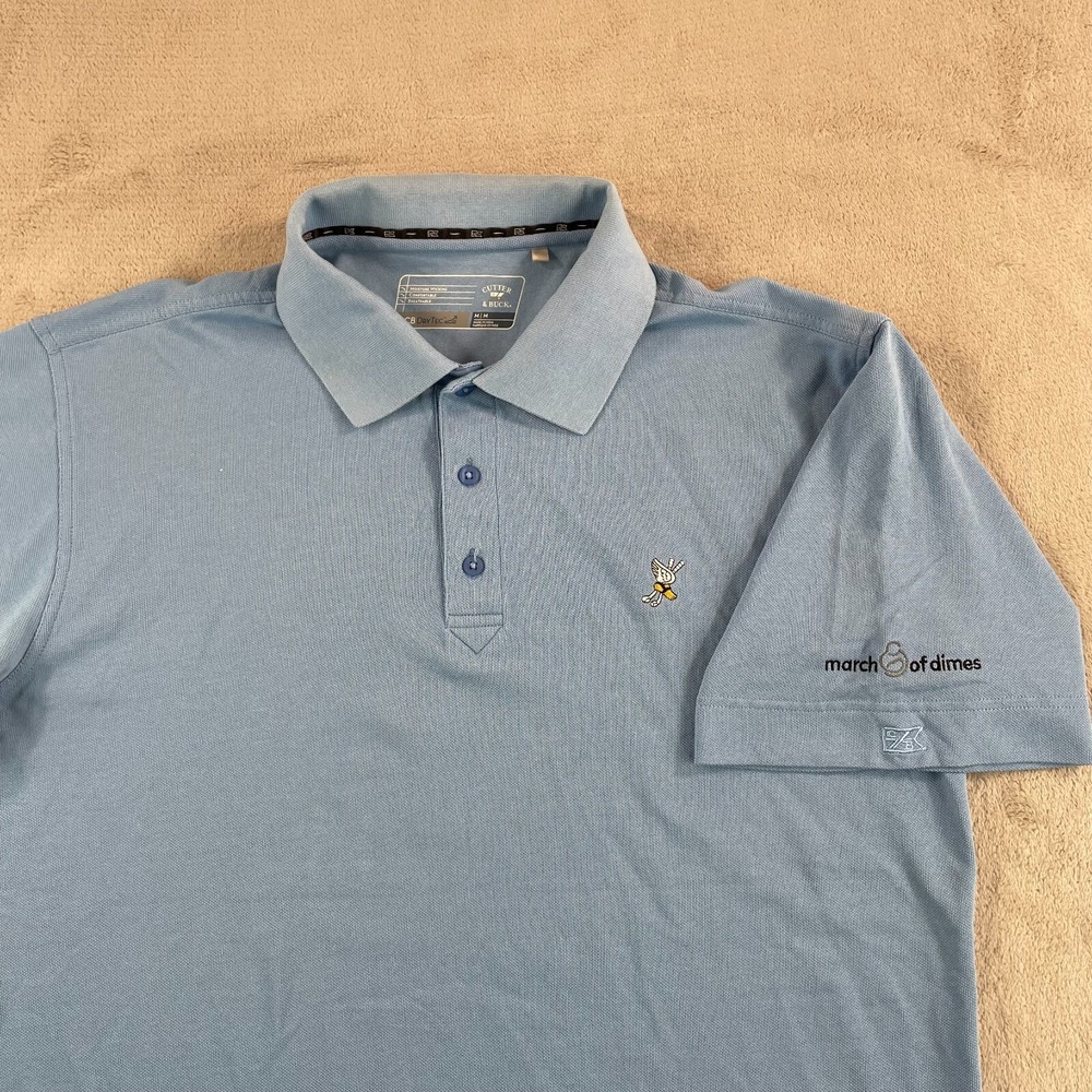 Winged Foot Golf Club Polo Shirt Men Medium Blue Performance DryTec Cutter Buck